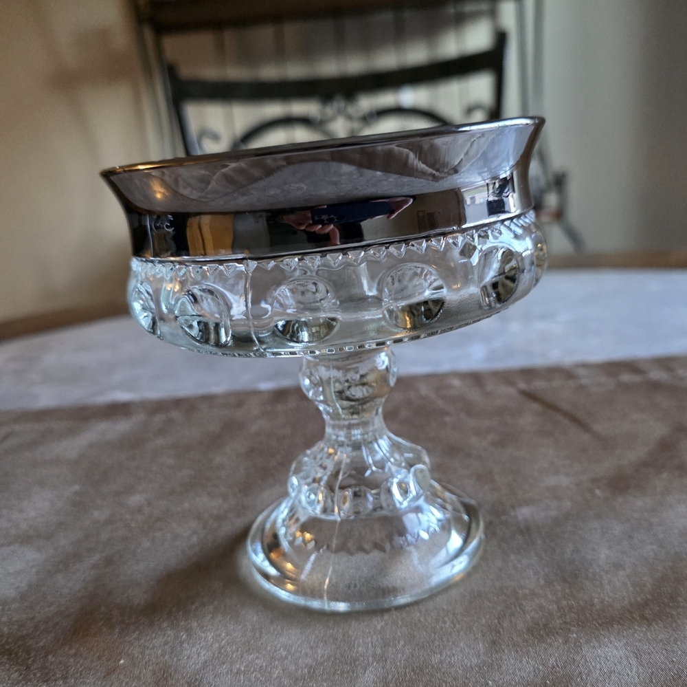 Elegant Glass Compote with Silver Rim